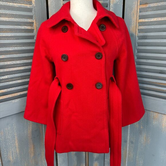 J. Crew Sadie Double Breasted Belted Wool Coat Poppy Red Sz 2 - Picture 11 of 16